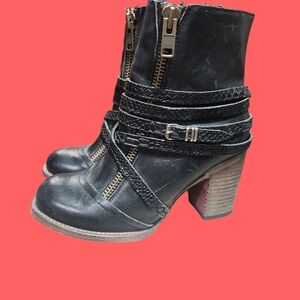 Freebird Black Heeled Boots with Buckle Straps